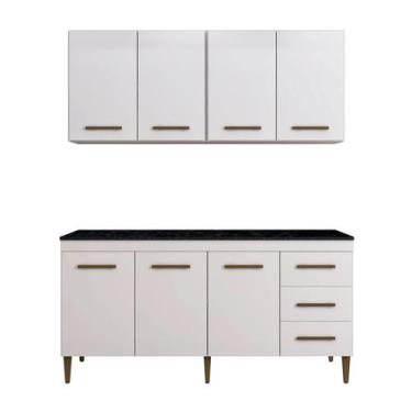 Imagem de Cozinha Compacta 7 Portas 3 Gavetas Atenas Kaiki Móveis, Branco
