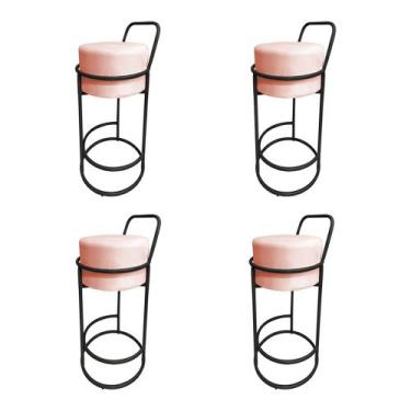 Imagem de Kit 4 Banquetas Alta Redonda Base Preta Veludo - Rose - CONCEPT ESTOFA