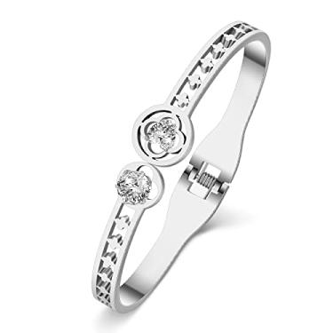 Imagem de RAIDIN Bracelete banhado a ouro 18 k de aço inoxidável com zircônia cúbica e strass e cristal de zircônia cúbica, joias para mulheres e meninas presente, Moderate, Aço inoxidável, Zircônia cúbica