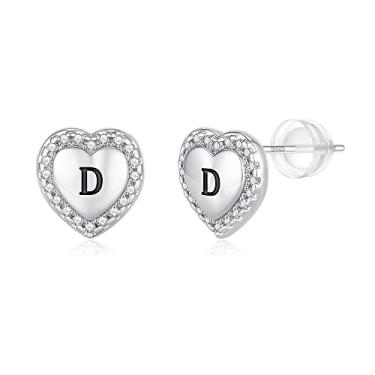 Imagem de Brincos de coração com inicial para meninas, prata esterlina S925 brincos hipoalergênicos para meninas banhado a ouro rosa CZ brincos de letra para meninas adolescentes brincos iniciais para meninas adolescentes meninas crianças, Latão, Zircônia cúbica