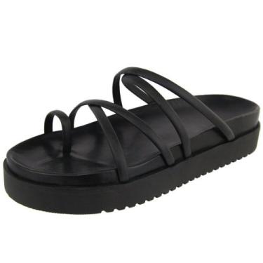 Imagem de Sandália Feminina Plataforma Dedo Tiras Metalizadas - s/marca, Preto, 