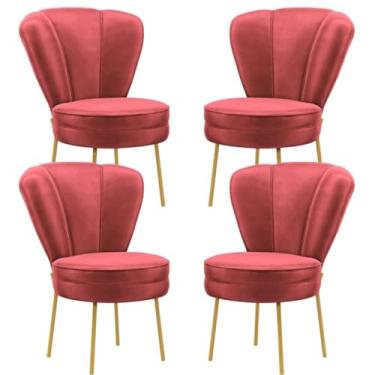 Imagem de Kit 4 Cadeiras Decor Para Camarim Tecido Veludo Ergonômica Resistente Pés de Ferro MOBLAN decor (Vermelho)
