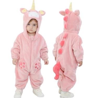 Imagem de LOLANTA Macacão de peça única para bebês e meninas, macacão com capuz de lã, fecho de zíper duplo, 6 meses a 3 anos, Unicórnio rosa, 30-36 Months
