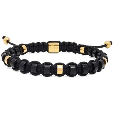 Imagem de WP WEPICK Pulseiras masculinas banhadas a ouro 18 quilates de aço inoxidável feitas à mão, ajustável, banhada a ouro, pedra vulcânica, ônix, vermelho, olho de tigre, contas de elos de corrente, joias