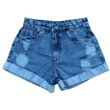 Imagem de Short Jeans Barra Dobrada Short Jeans Feminino Cintura Alta - Afrodite
