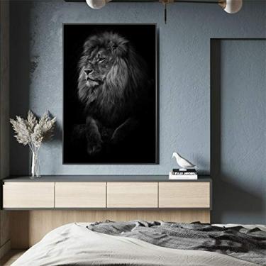 Imagem de Impressão em tela de animais. Leão negro da vida selvagem africana. Pôster e impressão artística. Decoração de parede para casa e escritório - 60 x 90 cm sem moldura