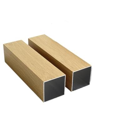Imagem de Kwweeoo Tubo quadrado de alumínio de grão de madeira, 2 peças, 50 mm x 50 mm x 100 mm, espessura de parede de 1 mm, pacote com 2 tubos quadrados de alumínio de 5 cm 5 cm, padrão de madeira, 5 x 5 x