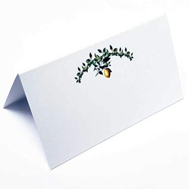 Imagem de Nancy Nikko Cartões de lugar com guirlanda florida de folhas verdes com limão para casamentos, chuveiros, jantares, festas e eventos especiais, estilo barraca de mesa, marcados para facilitar a dobra