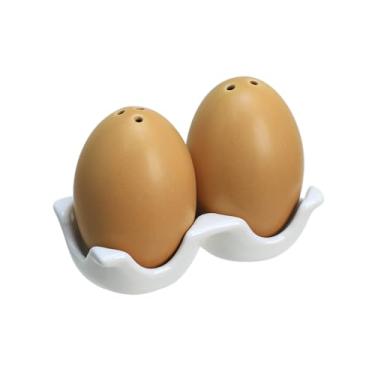 Imagem de Gaolinci Saleiro e pimenteiro de porcelana em forma de ovo, conjunto de saleiro com bandeja