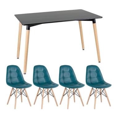 Imagem de Kit - Mesa Retangular Eames 80 X 120 Cm Preto + 4 Cadeiras Botonê Turquesa Mesa Preto Com Cadeiras Turquesa