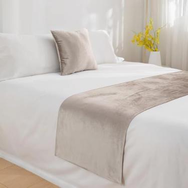 Imagem de Cachecol de corredor de cama de hotel luxuoso cor sólida decoração de cama de veludo macio toalha de cama sem desbotamento proteção para cama de solteiro queen king size - bege||2 fronhas 19,7 x 19,7