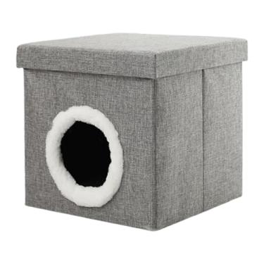 Imagem de Dualoai Casa para gatos de interior, pufe para sala de estar, suprimentos para animais de estimação, caverna quadrada para gatos, cama para gatos, condomínio