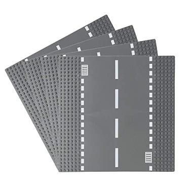 Imagem de Feleph Placas de base de estrada clássicas, kit de construção de estrada reta City Street, 25,4 x 25,4 cm placa de base para blocos de construção compatível com todas as principais marcas (4 peças retas)