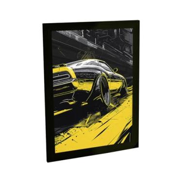 Imagem de Quadro Decorativo Carro Esportivo Ilustração Preto Amarelo Decoração Poster Quarto Sala