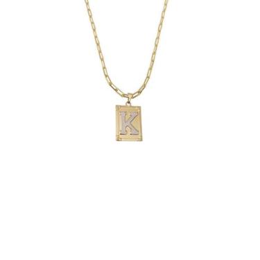 Imagem de Cordão 50Cm Masculino Feminino Pingente Letra K Banhado Ouro - Anaisa 