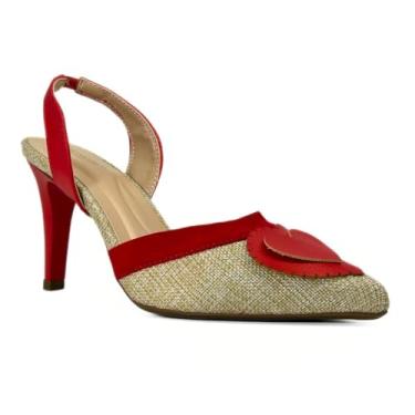 Imagem de Sapato Feminino Scarpin Salto Agulha 8cm Coração Slingback Social 185 (Vermelho, BR, Adulto, Numérico, 39)