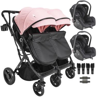 Imagem de Carrinho Kiddo para Gemeos com 2 Bebe Conforto Vox II Rosa