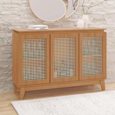 Imagem de Buffet Munique 100% MDF 3 Porta e Pés Estilo Retrô Tuboarte, Freijó