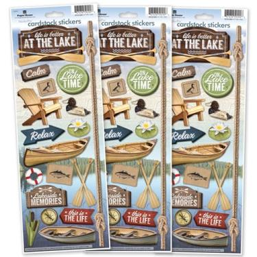 Imagem de Paper House Productions Pacote com 3 folhas de adesivos de cartolina para artesanato, scrapbooking e coleção - Lake Life