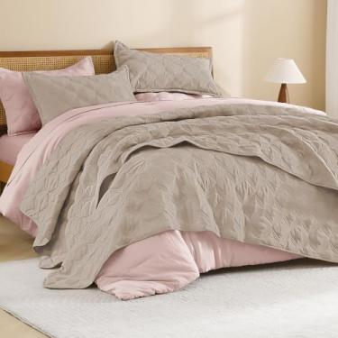 Imagem de Litanika Conjunto de cama California King, colchas e cobertores, edredom leve de café leve, decoração de cama boho para todas as estações, 3 peças (1 colcha, 2 fronhas)