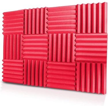Imagem de 12 Peças De Espuma Acústica Pels Wedges Espuma à Prova De Fogo à Prova De Som Espuma De Caeling De Ruído Para Estúdios De Gravação Escritórios Casa, Red