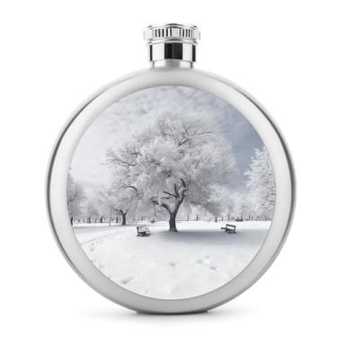 Imagem de Cantil de aço inoxidável, estampa de árvore de neve branca, frasco clássico, cantil, garrafa de viagem, portátil, garrafa de metal