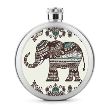 Imagem de Cantil de aço inoxidável, estampa de elefante boêmio, frasco de bolso, garrafa de anca, garrafa de viagem, portátil, garrafa de licor portátil, cantil de metal