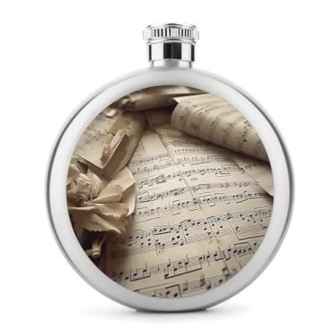 Imagem de Cantil de aço inoxidável, impressão de partitura, frasco de metal, clássico, cantil, garrafa de viagem, garrafa portátil de licor