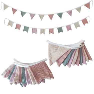 Imagem de CuteeHagl Bandeiras De Tecido Musselina Algodão, 2 Peças, Guirlanda Berçário, Triângulo + Bandeirinhas Em Formato Rabo Peixe, Decorativas Fofas, Faixas Para Chá Aniversário Bebê, Decoração Quarto, F