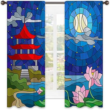 Imagem de Cortinas blackout abstratas 90%, imagem geométrica colorida fractal, tecido impermeável, cortinas blackout com absorção de som para decoração de sala de jantar/festa, L 132 x C 239 cm