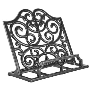 Imagem de Suporte vintage para livro de receitas de ferro fundido, suporte de receitas de metal decorativo para cavaletes, livros didáticos, revistas, arte, iPad, balcão de cozinha, bíblia, suporte de livro de