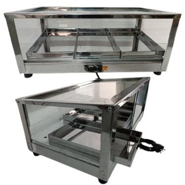 Imagem de Estufa Elétrica para Salgados com 3 Bandejas, Vidro e Inox, 55 x 32 x 22 cm, Design Inclinado (220, Volts)