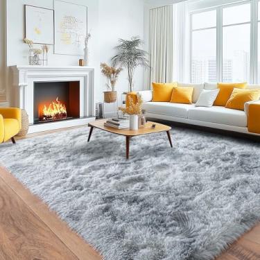 Imagem de Quntue Tapetes de área de 20 x 25 cm para sala de estar, tapete grande ultra fofo felpudo felpudo para quarto, tapete moderno de pelúcia macia e antiderrapante para decoração de quarto de crianças