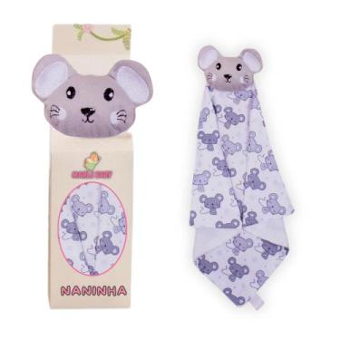 Imagem de Naninha Para Bebê Porta Chupeta Bichinhos - Criativa, Ratinho Cinza