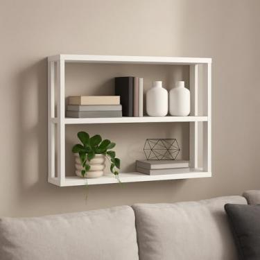 Imagem de Prateleira de Parede Flutuante Decorativa 60x60cm 2 Níveis, MDF Branco, Moderna para Sala, Quarto e Escritório