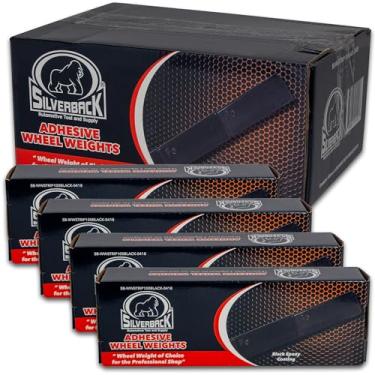 Imagem de Silverback 28.3 g fita adesiva de aço preto pesos de roda com fita fácil de descascar. Projetado para o revendedor profissional de pneus. Caixa de peso de fita de aço preta de 28,3 g de 4,8 g/caixa
