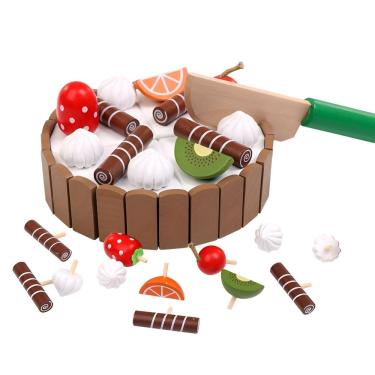 Imagem de Brinquedo Bolo em Madeira Comidinha Magnética 17 Peças Interativas - Faz de Conta