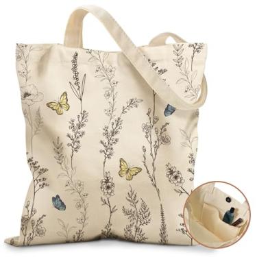 Imagem de Miss Adola Linda bolsa de lona para mulheres - com fivela magnética e bolso interno com zíper para meninas, bolsas de algodão estéticas, Flor branca, One Size