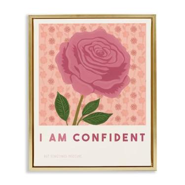 Imagem de Stupell Industries Rose I Am Confident Affirmation Gold Framed Floater Canvas Wall Art Design por Courtney Haley, 78 x 63 cm