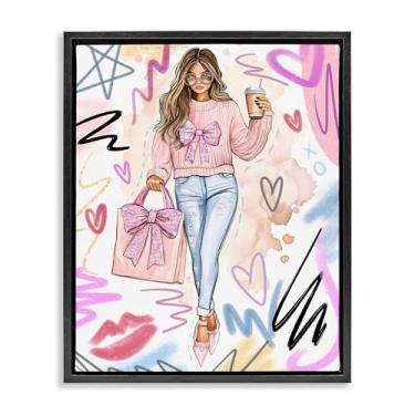 Imagem de Stupell Industries Fashionista com bolsa e café moldura preta flutuante, arte de parede, design de Jess Stempel, 78 x 63 cm