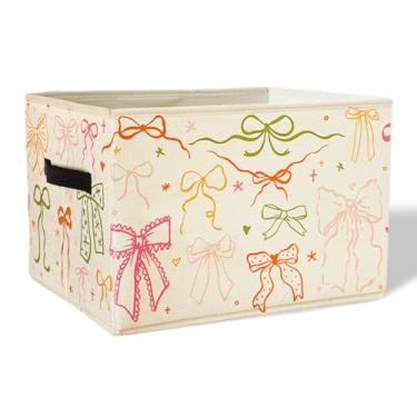 Imagem de XDFVL Cesto de armazenamento estético com alças para meninas e crianças, organizador dobrável para quarto de meninas, berçário, quarto, banheiro, roupas, livros, brinquedos