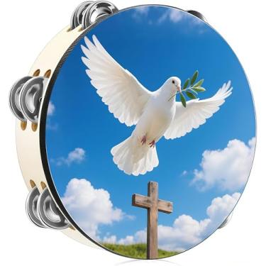Imagem de Dove Pandeiros de 20 cm, cruzada, fileira dupla, bíblia, pandeiro, para adultos, oração, igreja, festa, percussão, instrumento musical, tambor de mão