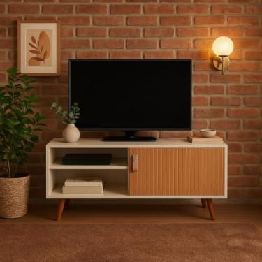 Imagem de Rack Bancada Estar Siena Tv 32 40 42 43 Polegadas Off White Ripado