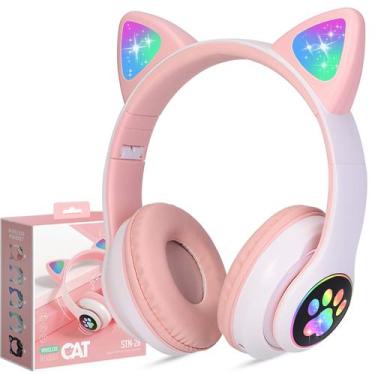 Imagem de Fones de ouvido sem fio TCJJ Kids Cat Ear LED Bluetooth com microfone