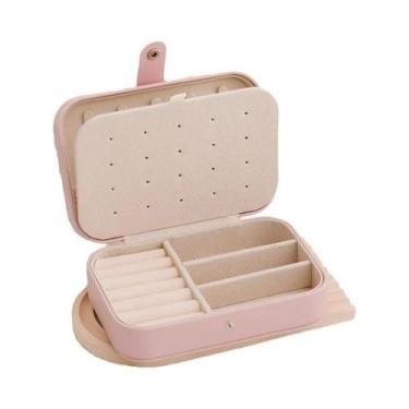 Imagem de Caixa De Armazenamento De Joias Portátil Em Couro Rosa Para Mulheres, 