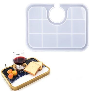 Imagem de KyeeaDIY Bandeja retangular de resina para café da manhã, moldes de silicone, tábua de servir comida, molde de fundição epóxi, suporte para copos de vinho, molde para resina, faça você mesmo, frutas,