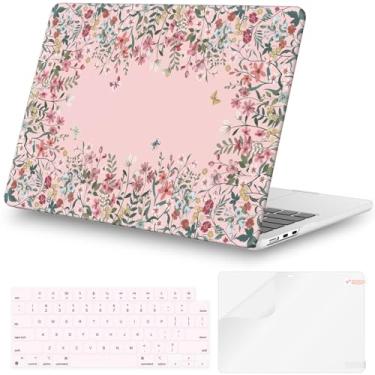 Imagem de iCasso Capa compatível com MacBook Air de 13 polegadas versão 2025 2024-2022 M4 A3240 M3 A3113 M2 A2681, capa rígida protetora resistente com flores de jardim + capa de teclado + película de tela para