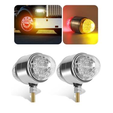 Imagem de ASNOO 2 peças âmbar/vermelho dupla face 34 luzes de seta de melancia, semi-caminhão, cromada, à prova d'água, luzes LED de dupla revolução para Freightliner Peterbilt Kenworth Mack Western Star