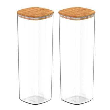 Imagem de Kit 2 Pote Hermético Tampa De Bambu Transparente 2L Ou