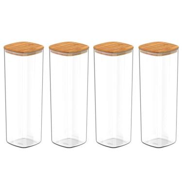 Imagem de Kit 4 Pote Hermético Tampa De Bambu Transparente 2L Ou